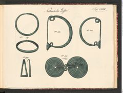 Seite 195 des Tafelbandes "Abbildungen über die aufgefundenen Altertums=Gegenstände […] zu Hallstatt […] 1846 bis einschlüßig 1849", Signatur 3.185 c